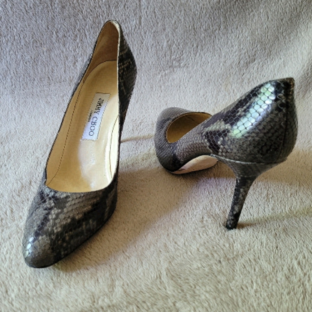 Jimmy Choo Snakeskin Pattern Heels - Black and Gray